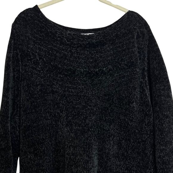 Catherines Womens Chenille Sweater 2X Black Soft Cozy Textured Knit Pullover - Picture 2 of 5